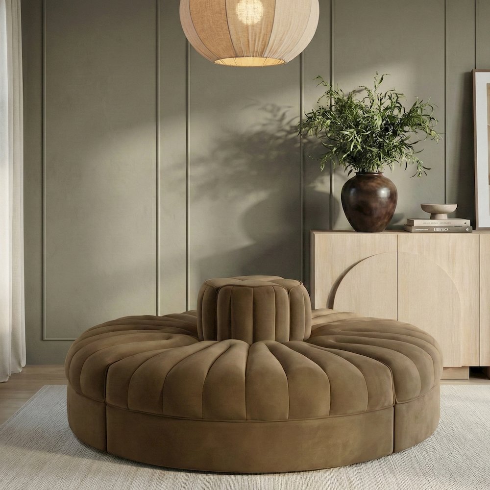 Rummi Saddle Velvet Performance Fabric Upholstered 4pc. Modular Sofa
