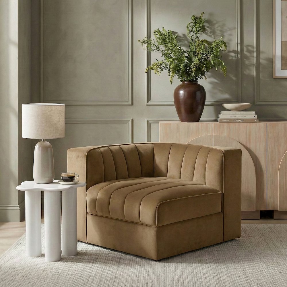 Rummi Saddle Velvet Performance Fabric Upholstered Modular Chair