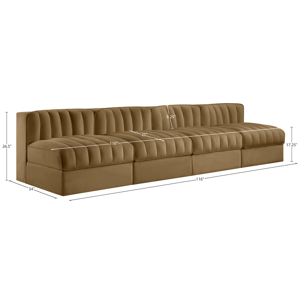 Rummi Saddle Velvet Performance Fabric Upholstered 4pc. Modular Sofa