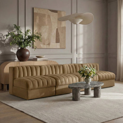 Rummi Saddle Velvet Performance Fabric Upholstered 4pc. Modular Sofa
