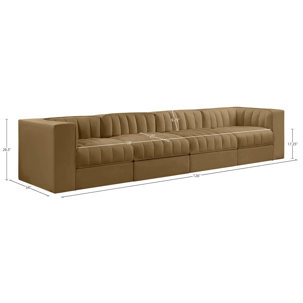 Rummi Saddle Velvet Performance Fabric Upholstered 4pc. Modular Sofa