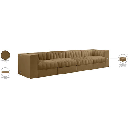 Rummi Saddle Velvet Performance Fabric Upholstered 4pc. Modular Sofa
