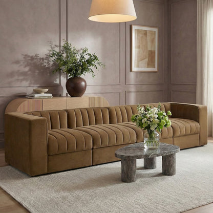 Rummi Saddle Velvet Performance Fabric Upholstered 4pc. Modular Sofa
