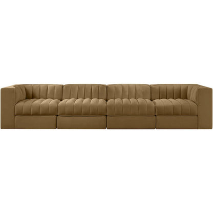 Rummi Saddle Velvet Performance Fabric Upholstered 4pc. Modular Sofa