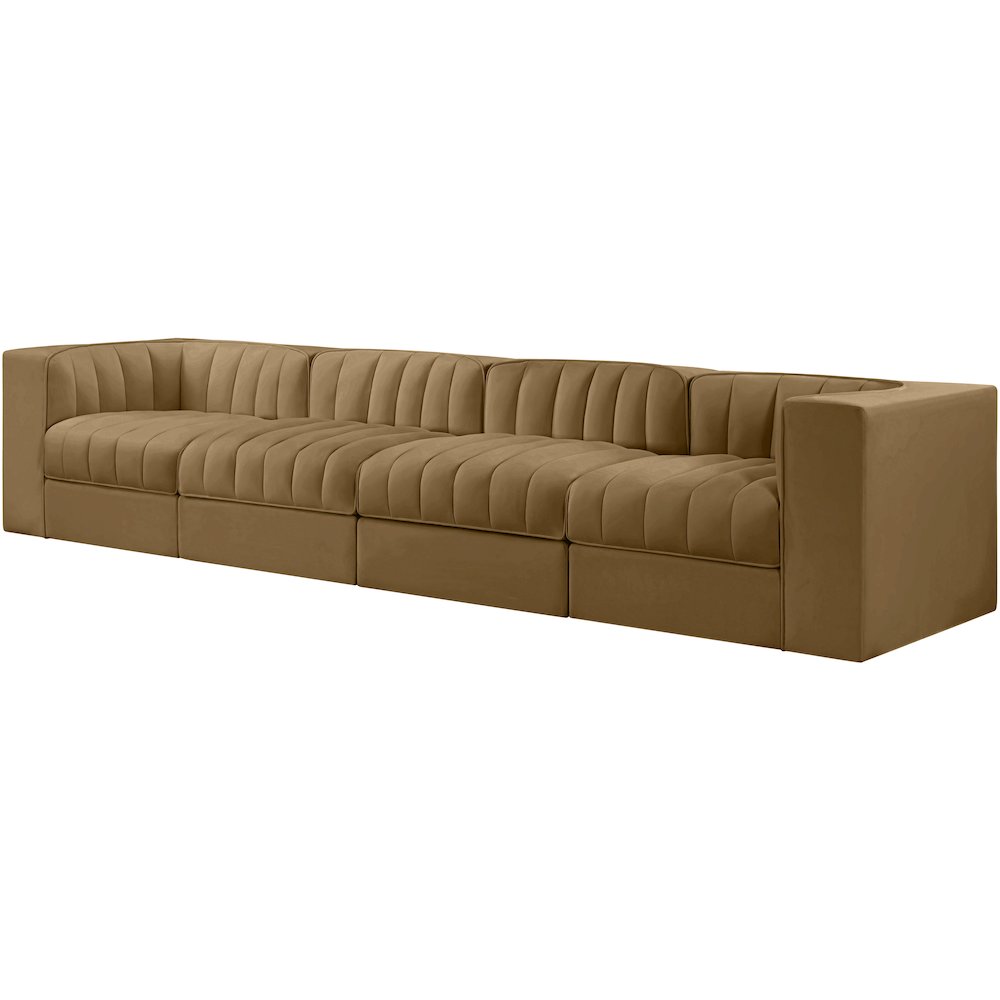 Rummi Saddle Velvet Performance Fabric Upholstered 4pc. Modular Sofa