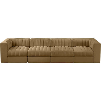 Rummi Saddle Velvet Performance Fabric Upholstered 4pc. Modular Sofa