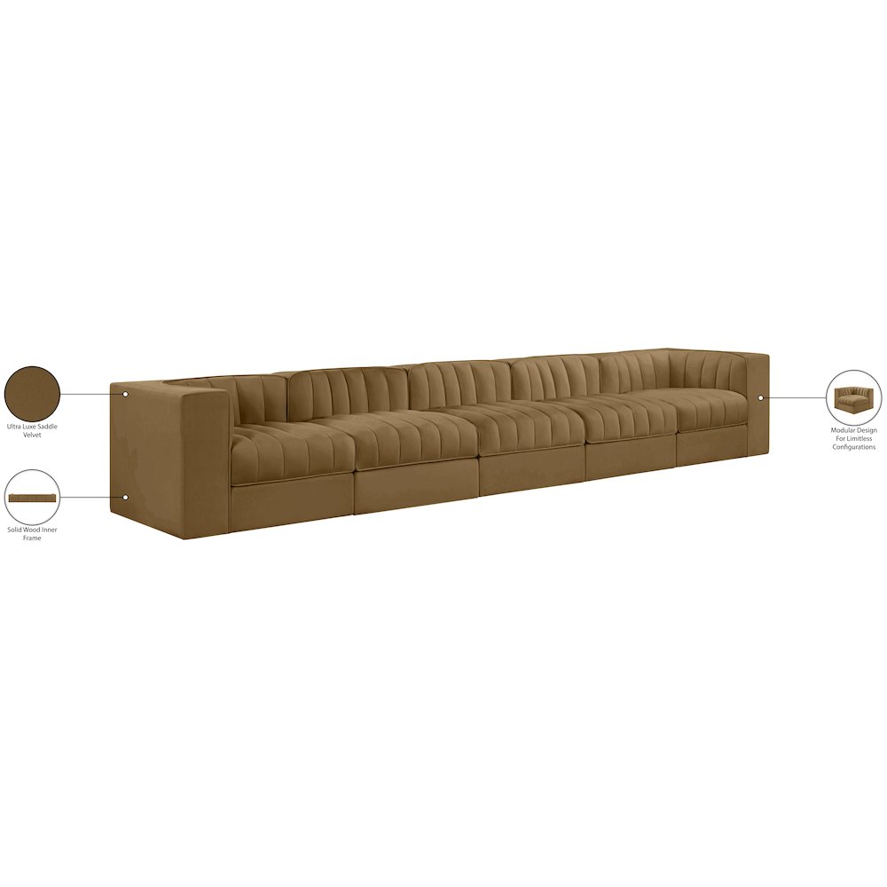 Rummi Saddle Velvet Performance Fabric Upholstered 5pc. Modular Sofa