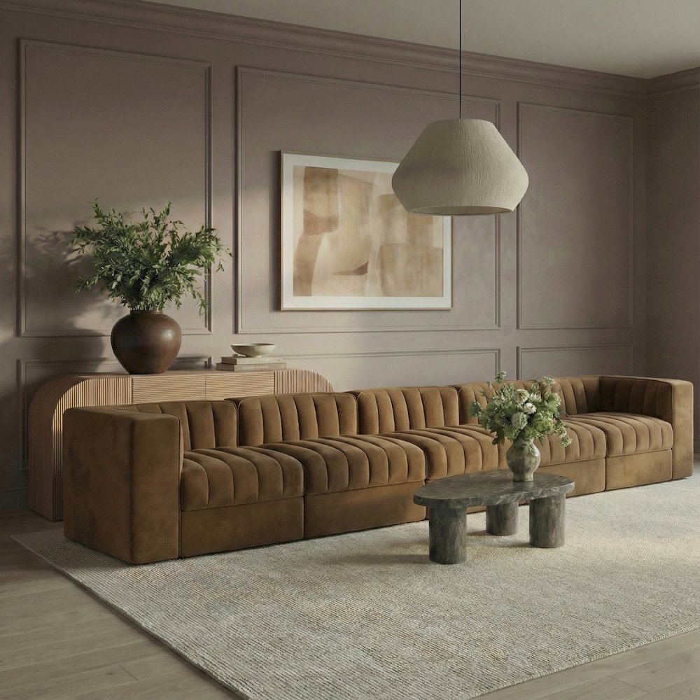 Rummi Saddle Velvet Performance Fabric Upholstered 5pc. Modular Sofa