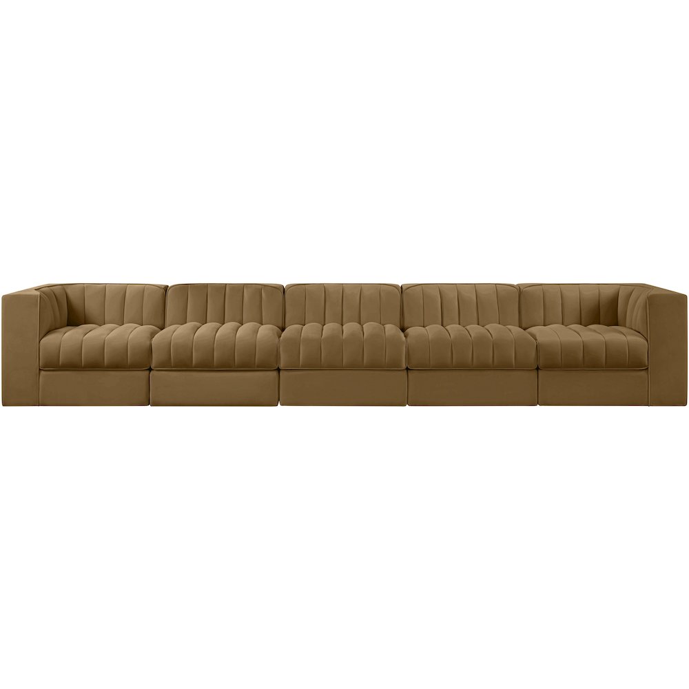 Rummi Saddle Velvet Performance Fabric Upholstered 5pc. Modular Sofa