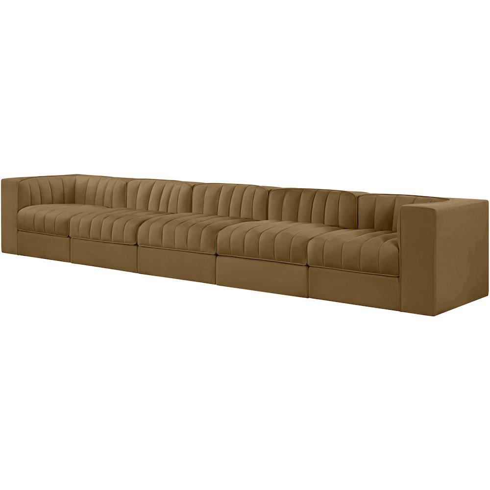 Rummi Saddle Velvet Performance Fabric Upholstered 5pc. Modular Sofa