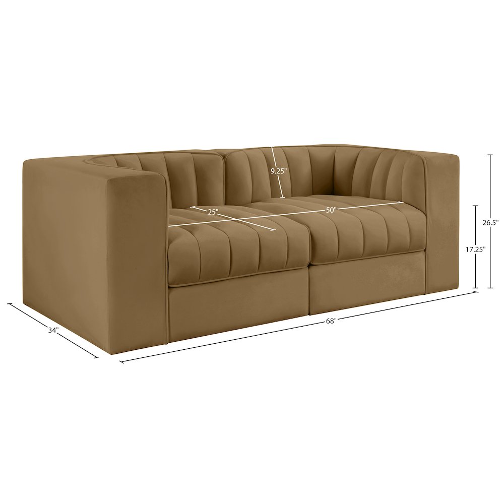 Rummi Saddle Velvet Performance Fabric Upholstered 2pc. Modular Loveseat