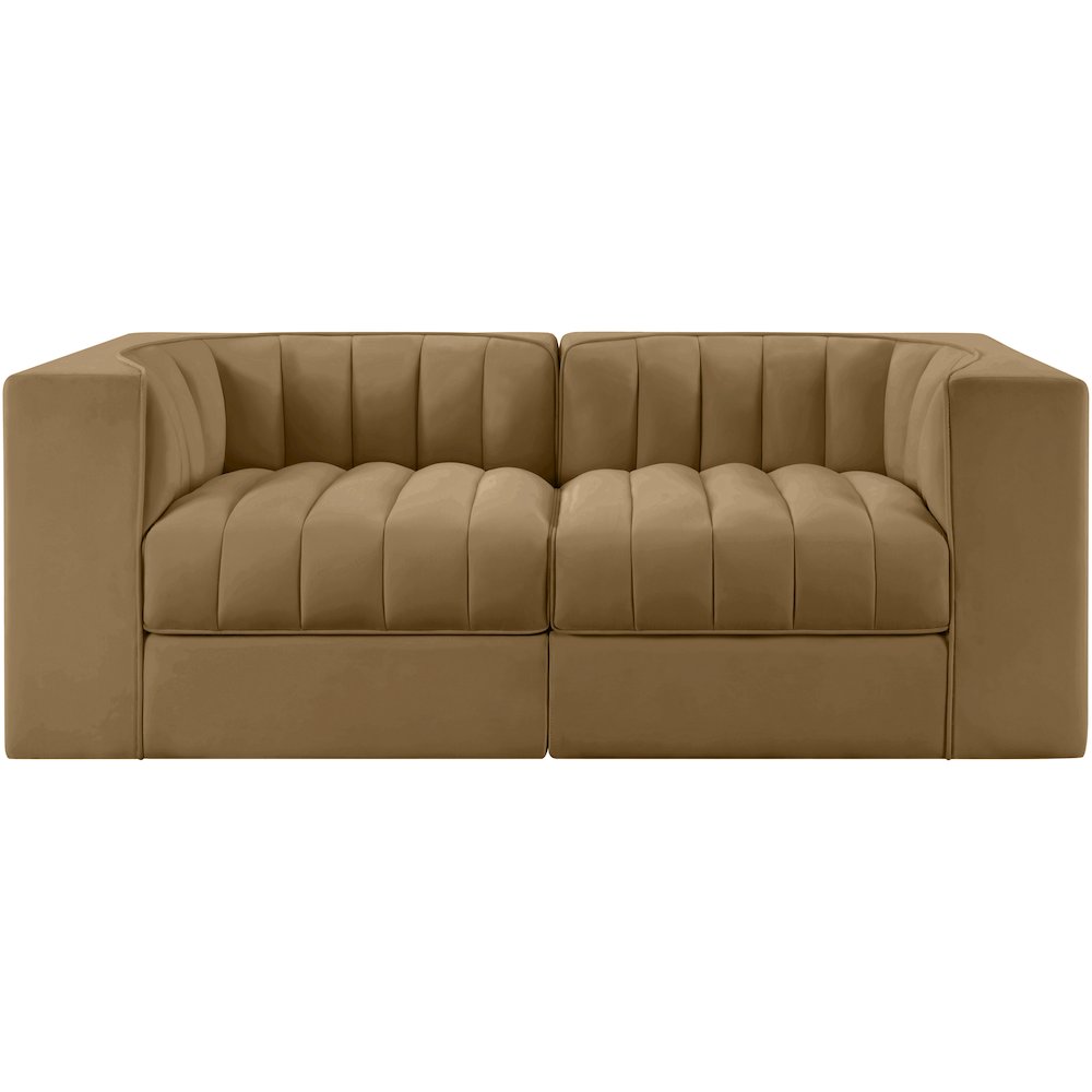 Rummi Saddle Velvet Performance Fabric Upholstered 2pc. Modular Loveseat