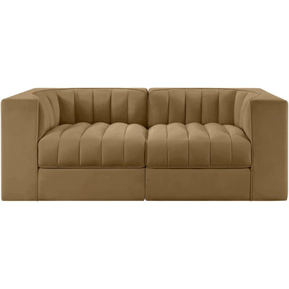 Rummi Saddle Velvet Performance Fabric Upholstered 2pc. Modular Loveseat