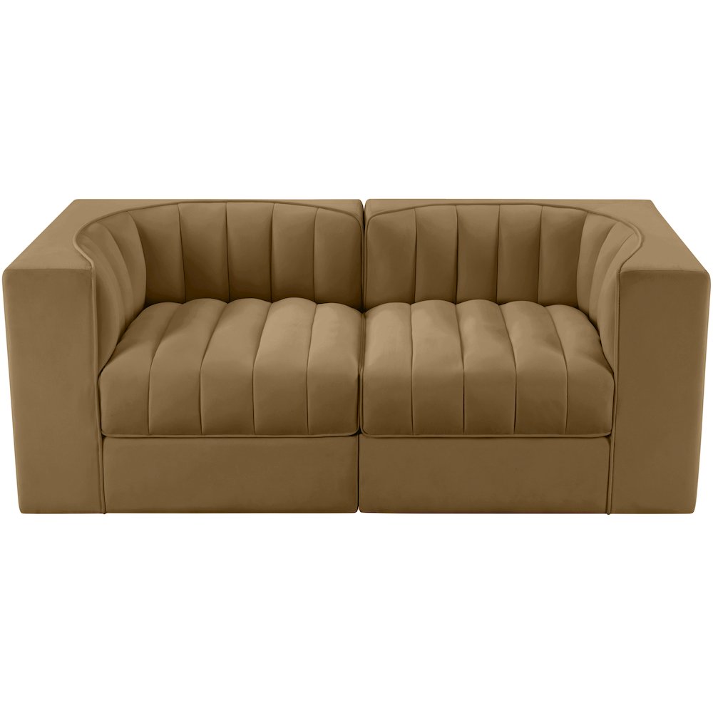 Rummi Saddle Velvet Performance Fabric Upholstered 2pc. Modular Loveseat