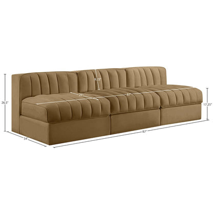 Rummi Saddle Velvet Performance Fabric Upholstered 3pc. Modular Sofa