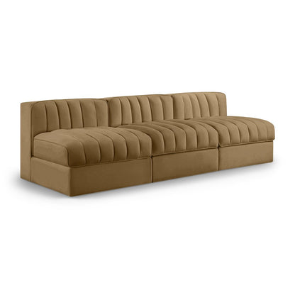 Rummi Saddle Velvet Performance Fabric Upholstered 3pc. Modular Sofa