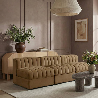 Rummi Saddle Velvet Performance Fabric Upholstered 3pc. Modular Sofa