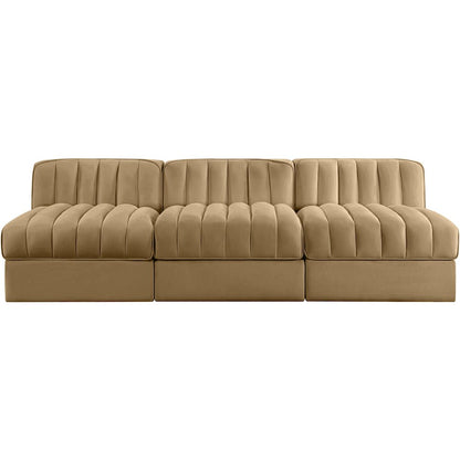 Rummi Saddle Velvet Performance Fabric Upholstered 3pc. Modular Sofa