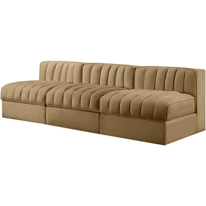 Rummi Saddle Velvet Performance Fabric Upholstered 3pc. Modular Sofa