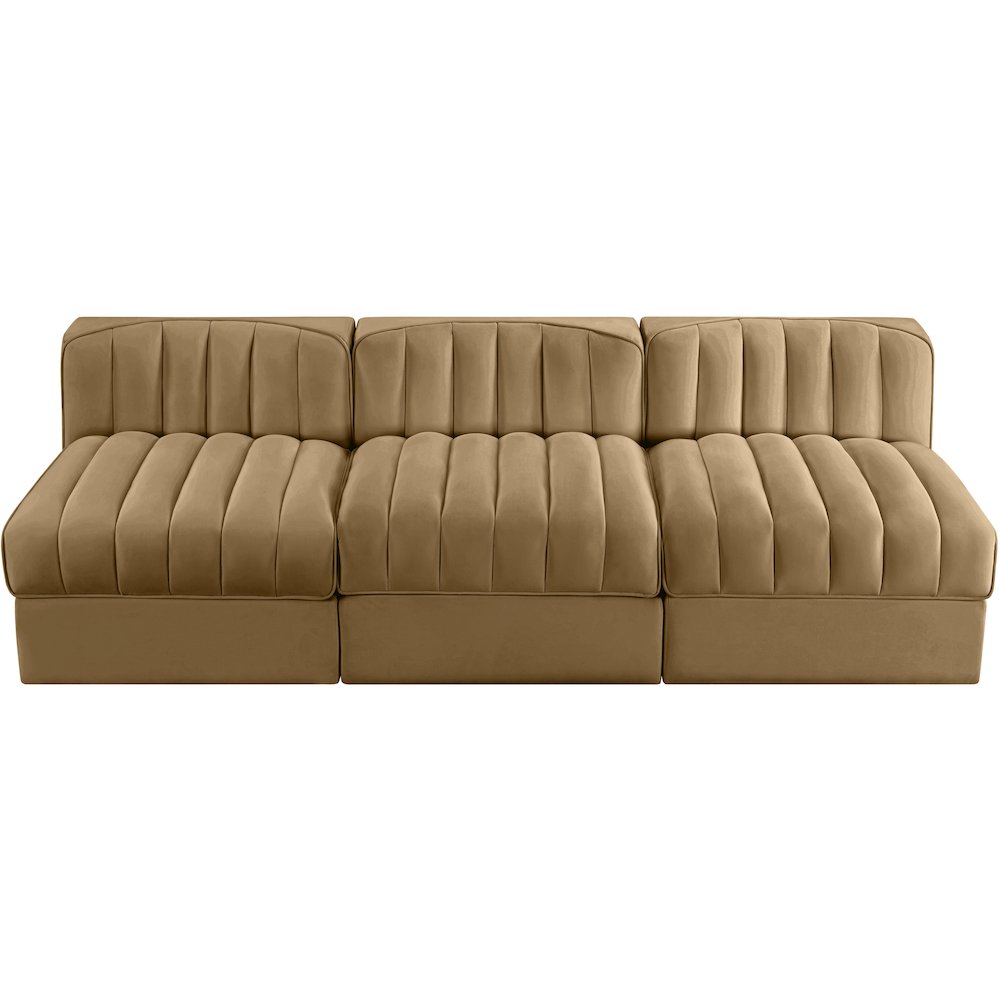 Rummi Saddle Velvet Performance Fabric Upholstered 3pc. Modular Sofa