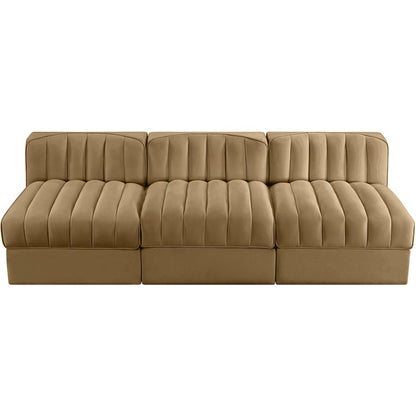 Rummi Saddle Velvet Performance Fabric Upholstered 3pc. Modular Sofa