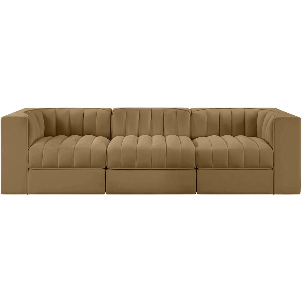 Rummi Saddle Velvet Performance Fabric Upholstered 3pc. Modular Sofa