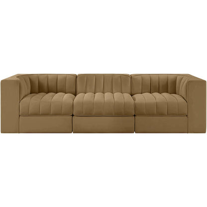 Rummi Saddle Velvet Performance Fabric Upholstered 3pc. Modular Sofa