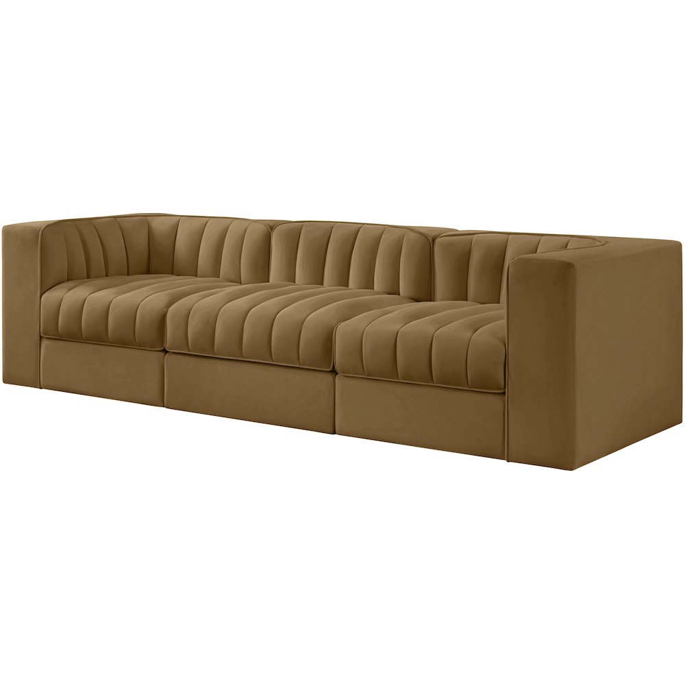 Rummi Saddle Velvet Performance Fabric Upholstered 3pc. Modular Sofa