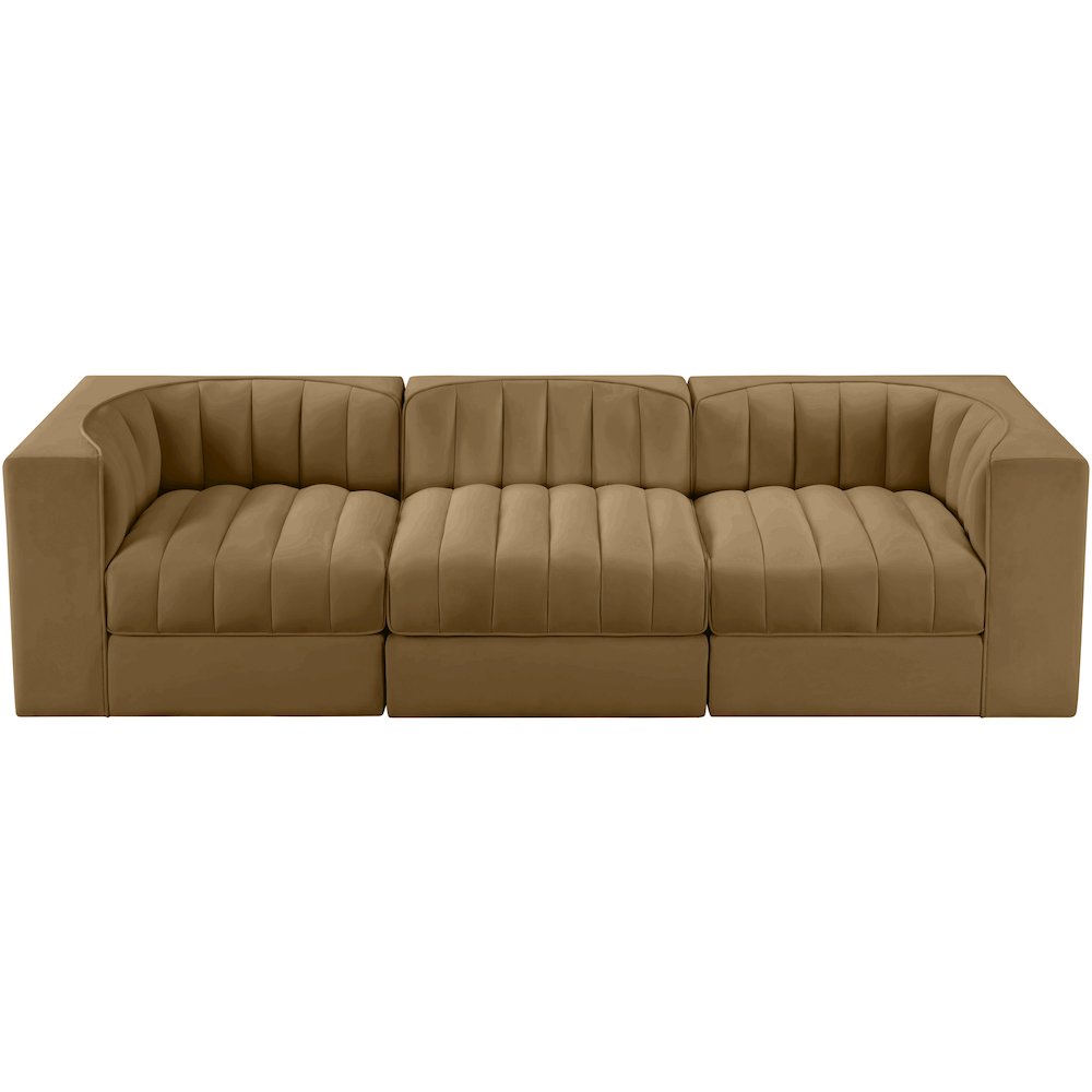 Rummi Saddle Velvet Performance Fabric Upholstered 3pc. Modular Sofa