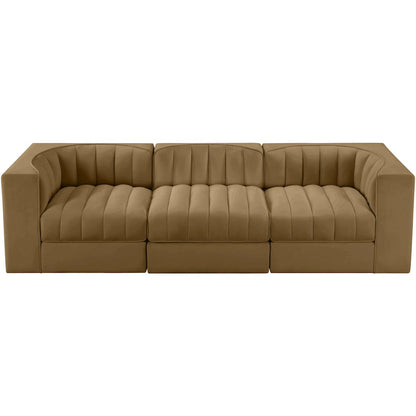 Rummi Saddle Velvet Performance Fabric Upholstered 3pc. Modular Sofa
