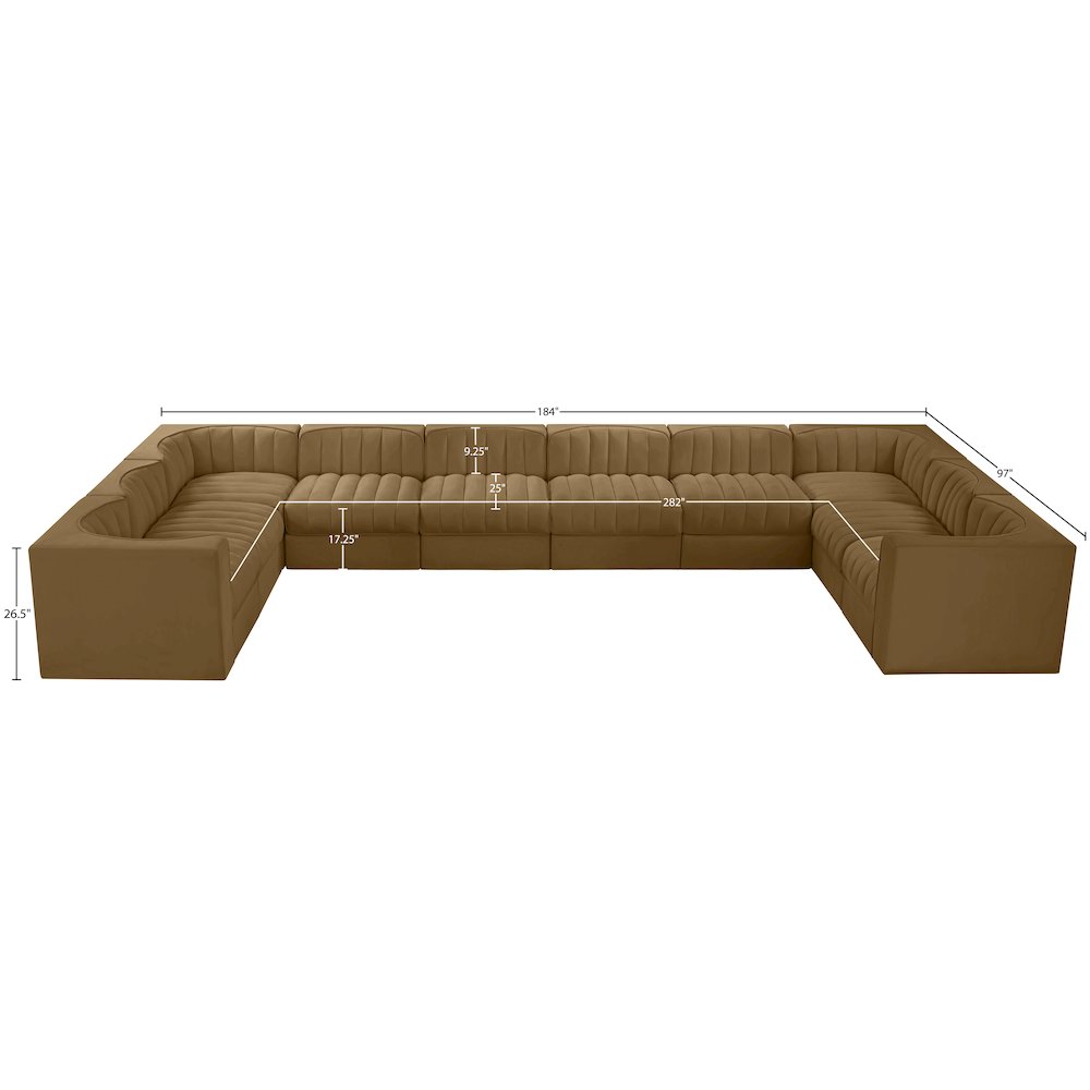 Rummi Saddle Velvet Performance Fabric Upholstered 10pc. Modular Sectional