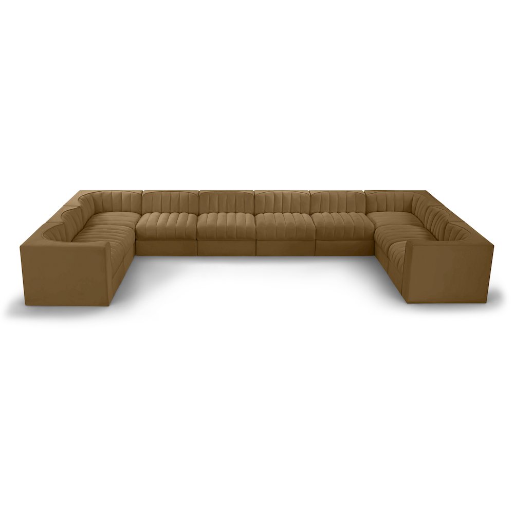 Rummi Saddle Velvet Performance Fabric Upholstered 10pc. Modular Sectional