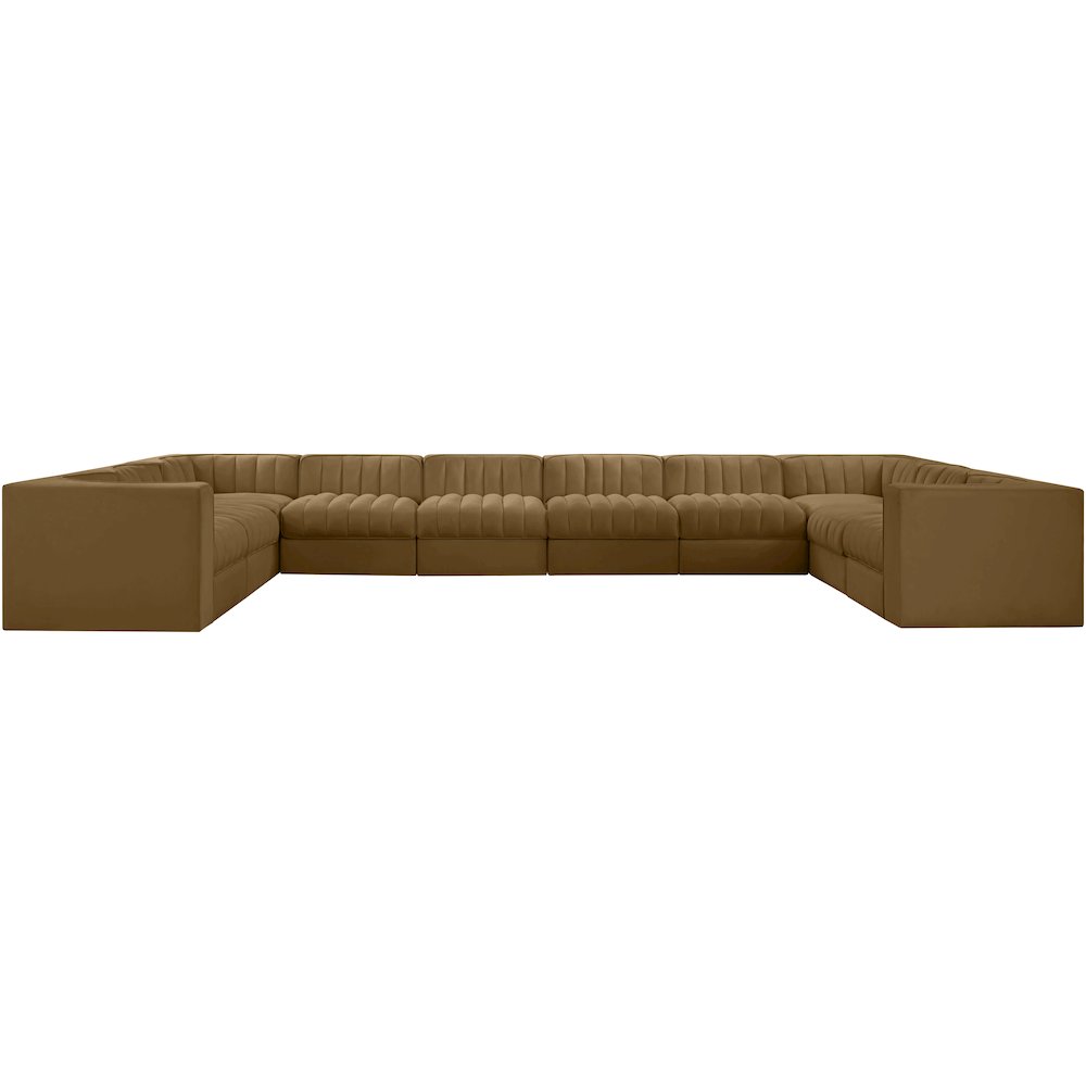 Rummi Saddle Velvet Performance Fabric Upholstered 10pc. Modular Sectional