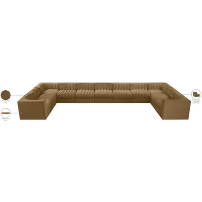 Rummi Saddle Velvet Performance Fabric Upholstered 11pc. Modular Sectional