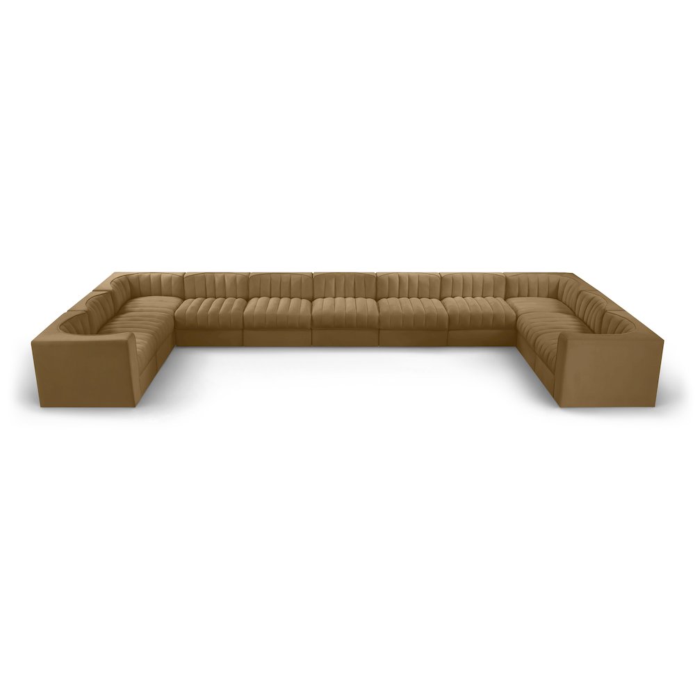 Rummi Saddle Velvet Performance Fabric Upholstered 11pc. Modular Sectional