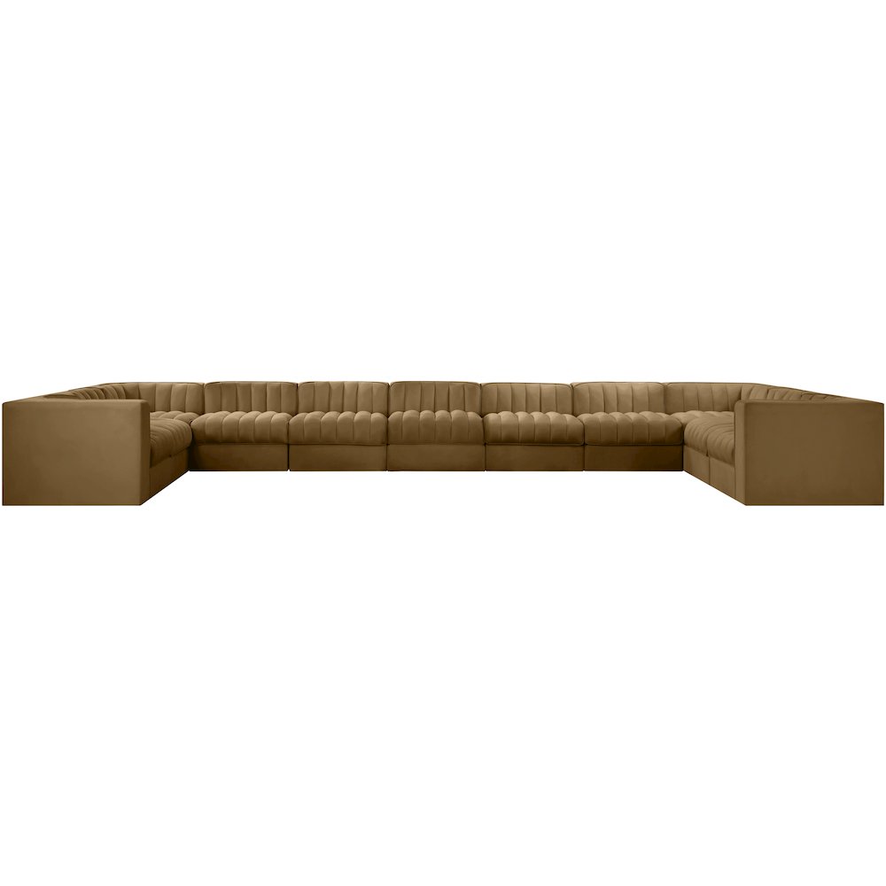Rummi Saddle Velvet Performance Fabric Upholstered 11pc. Modular Sectional