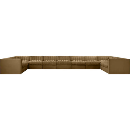 Rummi Saddle Velvet Performance Fabric Upholstered 11pc. Modular Sectional