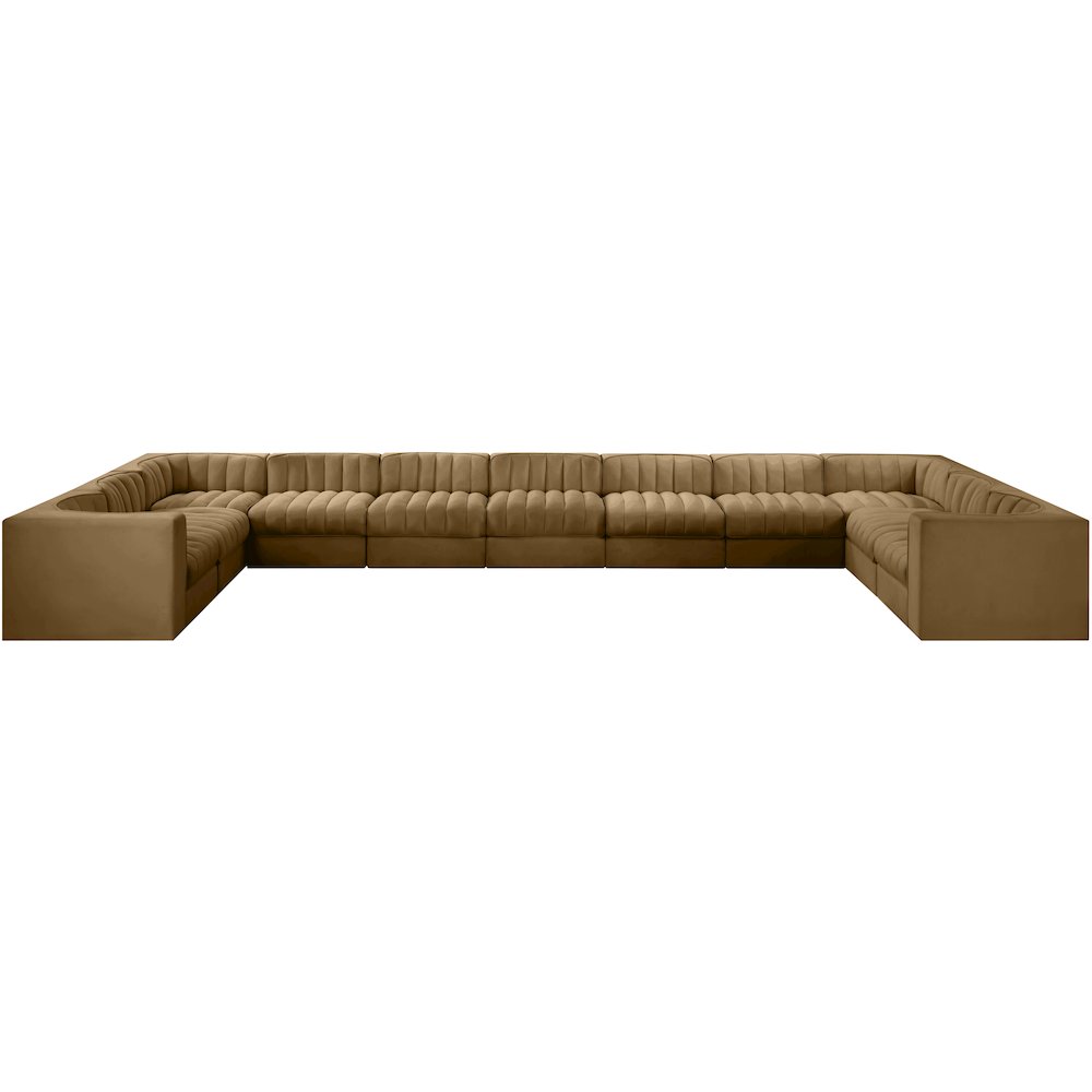 Rummi Saddle Velvet Performance Fabric Upholstered 11pc. Modular Sectional