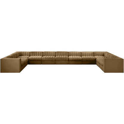 Rummi Saddle Velvet Performance Fabric Upholstered 11pc. Modular Sectional
