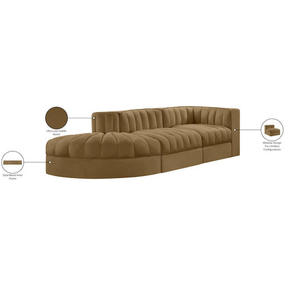 Rummi Saddle Velvet Performance Fabric Upholstered 3pc. Modular Sectional
