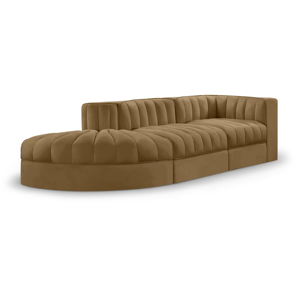 Rummi Saddle Velvet Performance Fabric Upholstered 3pc. Modular Sectional