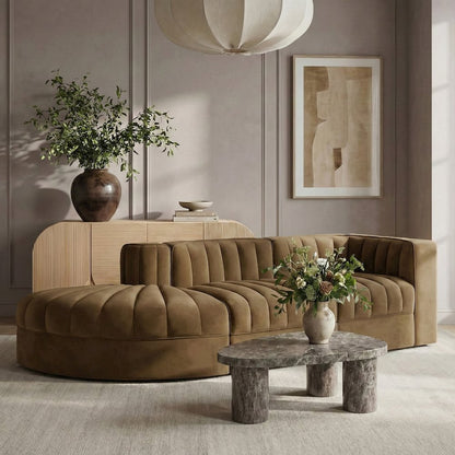 Rummi Saddle Velvet Performance Fabric Upholstered 3pc. Modular Sectional