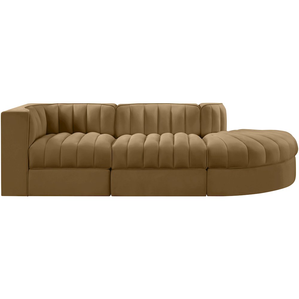 Rummi Saddle Velvet Performance Fabric Upholstered 3pc. Modular Sectional