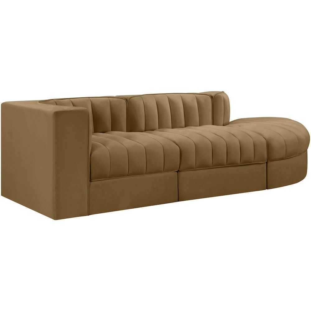 Rummi Saddle Velvet Performance Fabric Upholstered 3pc. Modular Sectional