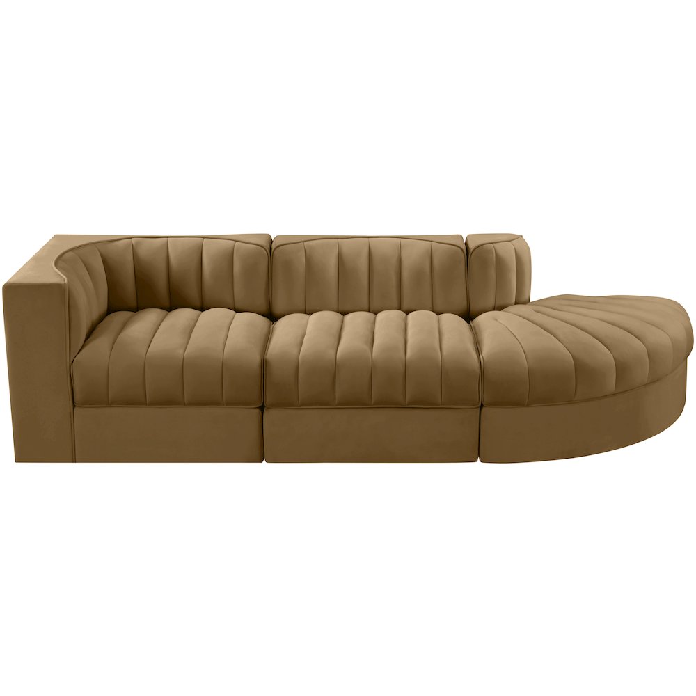 Rummi Saddle Velvet Performance Fabric Upholstered 3pc. Modular Sectional