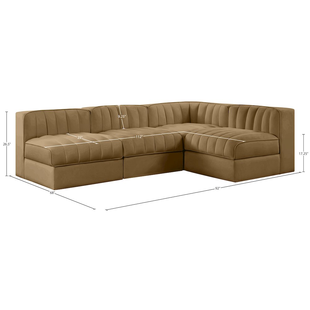 Rummi Saddle Velvet Performance Fabric Upholstered 4pc. Modular Sectional
