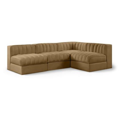 Rummi Saddle Velvet Performance Fabric Upholstered 4pc. Modular Sectional
