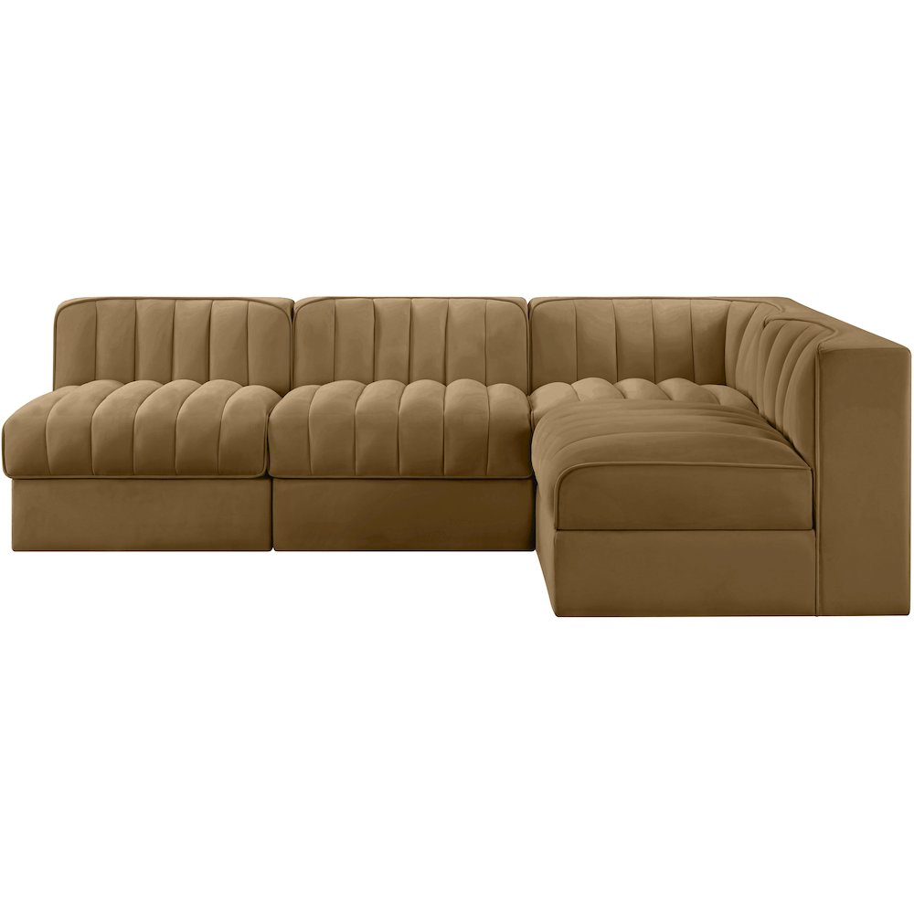 Rummi Saddle Velvet Performance Fabric Upholstered 4pc. Modular Sectional