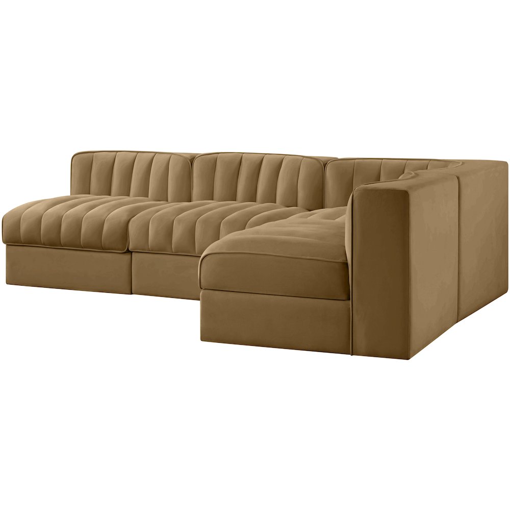 Rummi Saddle Velvet Performance Fabric Upholstered 4pc. Modular Sectional