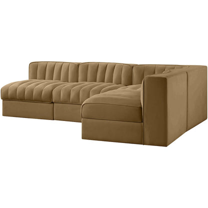 Rummi Saddle Velvet Performance Fabric Upholstered 4pc. Modular Sectional